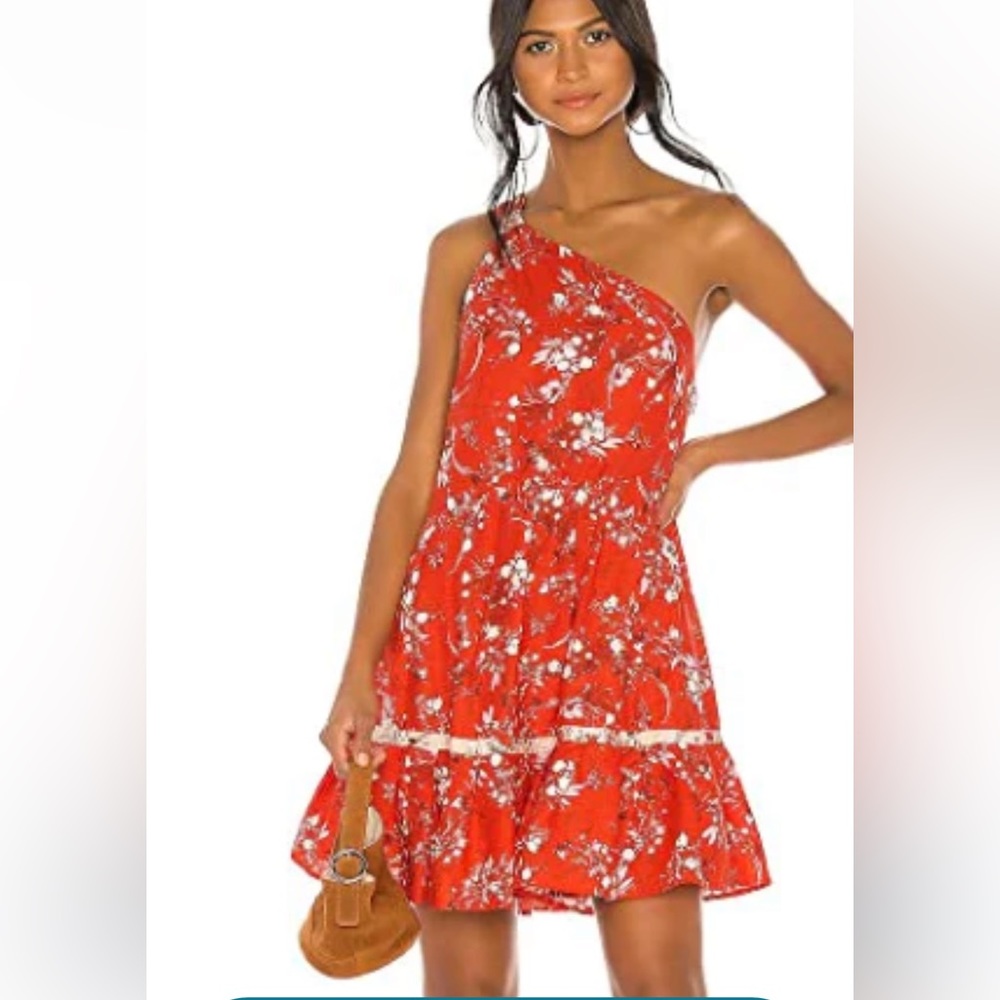 Free People All Mine Boho Floral Linen Blend One Shoulder Mini Dress Size XS